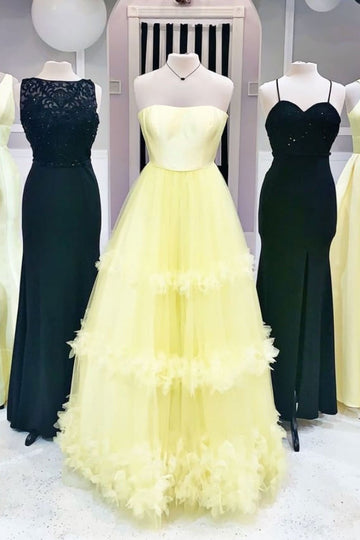Yellow sweetheart tulle long prom dress yellow formal dress HZ1023